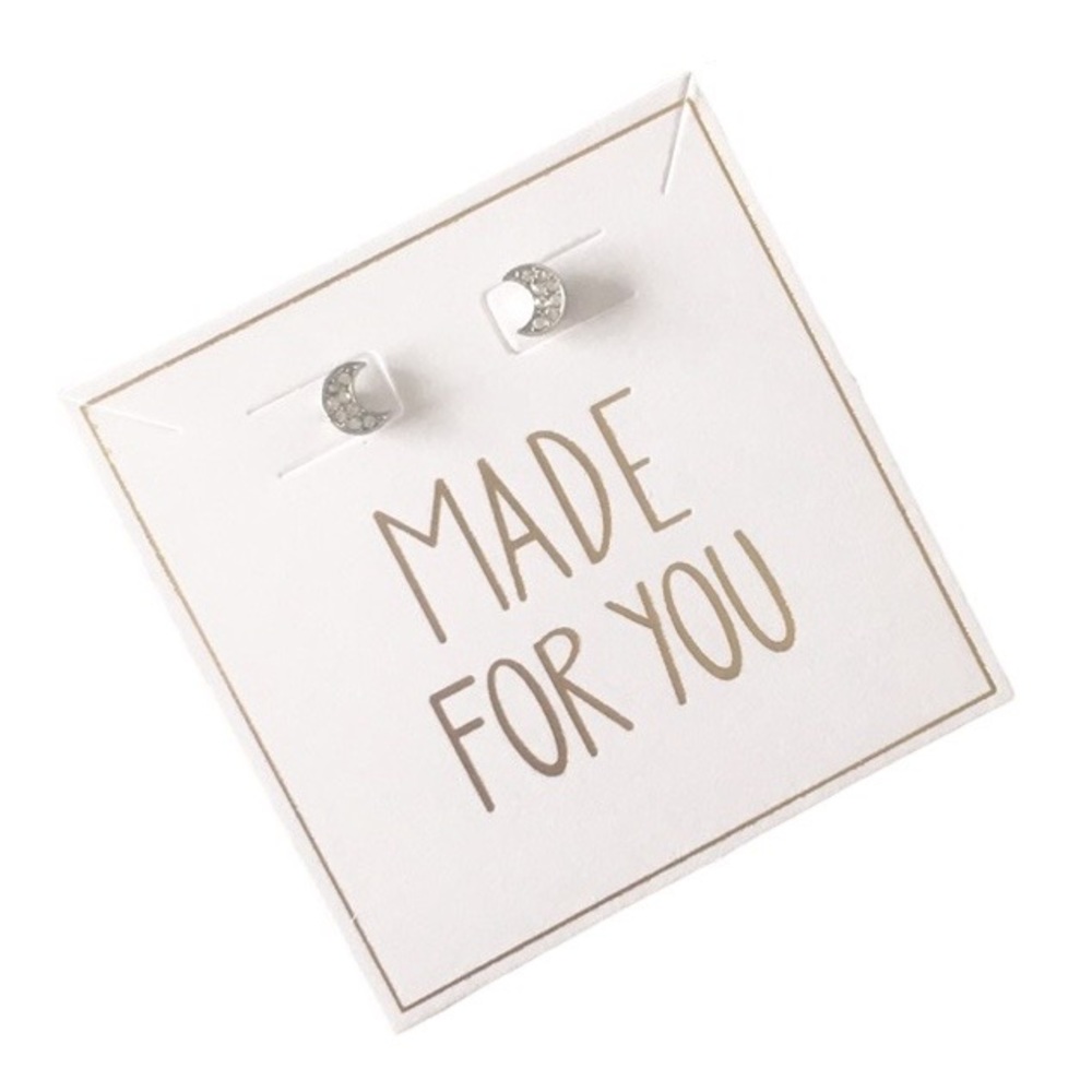 new Loren Olivia ☾ Pave Crystal Crescent Stud Earrings ☾ Silver Plated Post Back - Picture 4 of 11